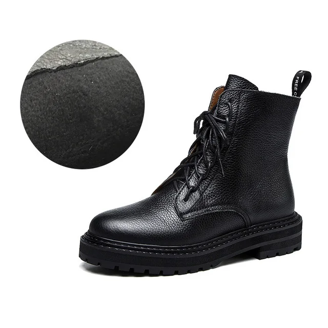 CXJYWMJL ботильоны для женщин классические модные ботинки из натуральной кожи на плоской подошве зимние кожаные Нескользящие ботинок ручной работы 6857 - Цвет: Black A2