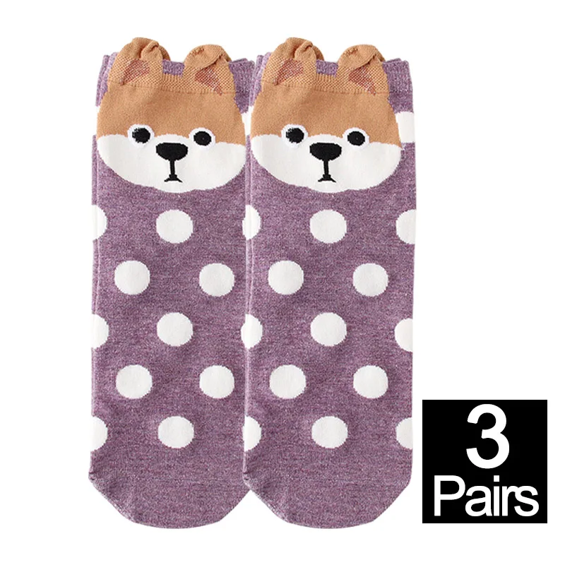 I 3pairs Для женщин носки с забавными рисунками веселых собачек хлопок Socken Harajuku kawaii в горошек весенние, летние носки 3 пары/партия жаккардовые# F - Цвет: I 3pairs