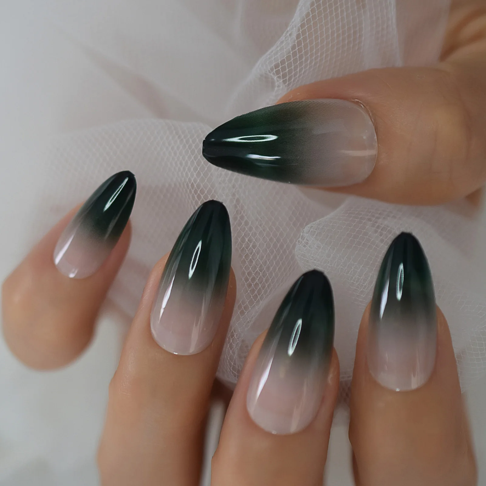 Medium Length Fake Nails Press On Ombre Nails Jade Almond Stiltto Acrylic  Nail Tips Full Patch For Women Girls|False Nails| - AliExpress
