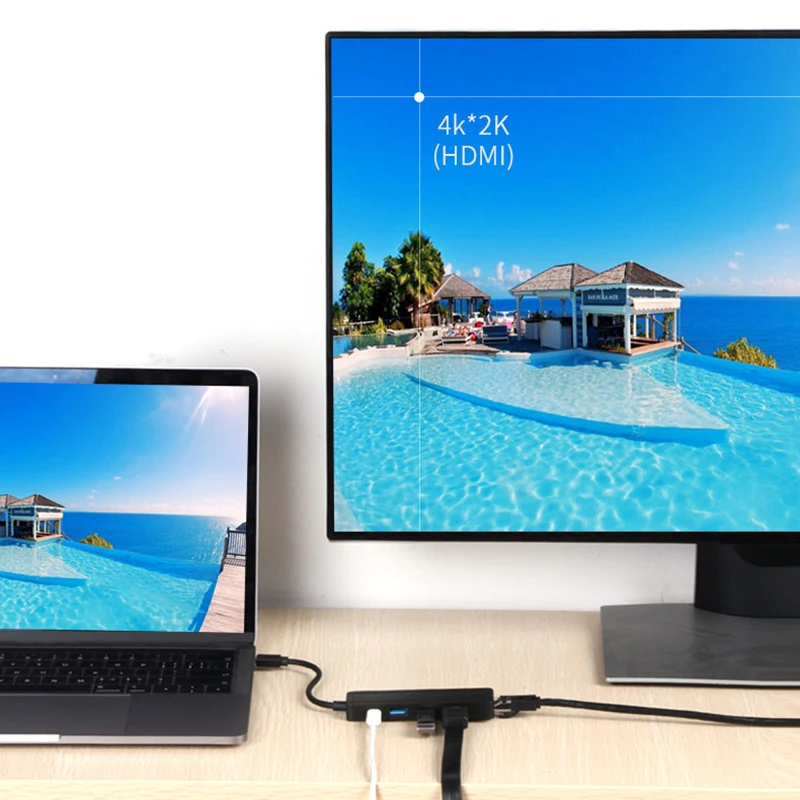 5 в 1 концентратор USB Type C к HDMI 4K USB 3,0 TF HDMI RJ45 адаптер док-станция для ноутбука мобильного телефона