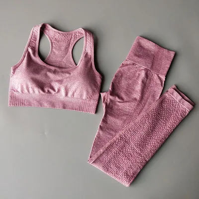 Бесшовный Набор для йоги Женская одежда для фитнеса спортивная женская спортивная одежда леггинсы для спортзала мягкий пуш-ап спортивный бюстгальтер набор спортивный костюм - Цвет: Pink