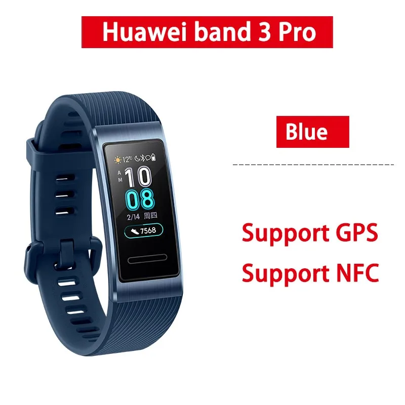 Браслет huawei Band 3 Pro B29, фитнес-трекер, умный Браслет, 0,95 дюймов, сенсорный экран, для плавания, монитор сердечного ритма, водонепроницаемый, Bluetooth - Цвет: huaweiband 3pro blue