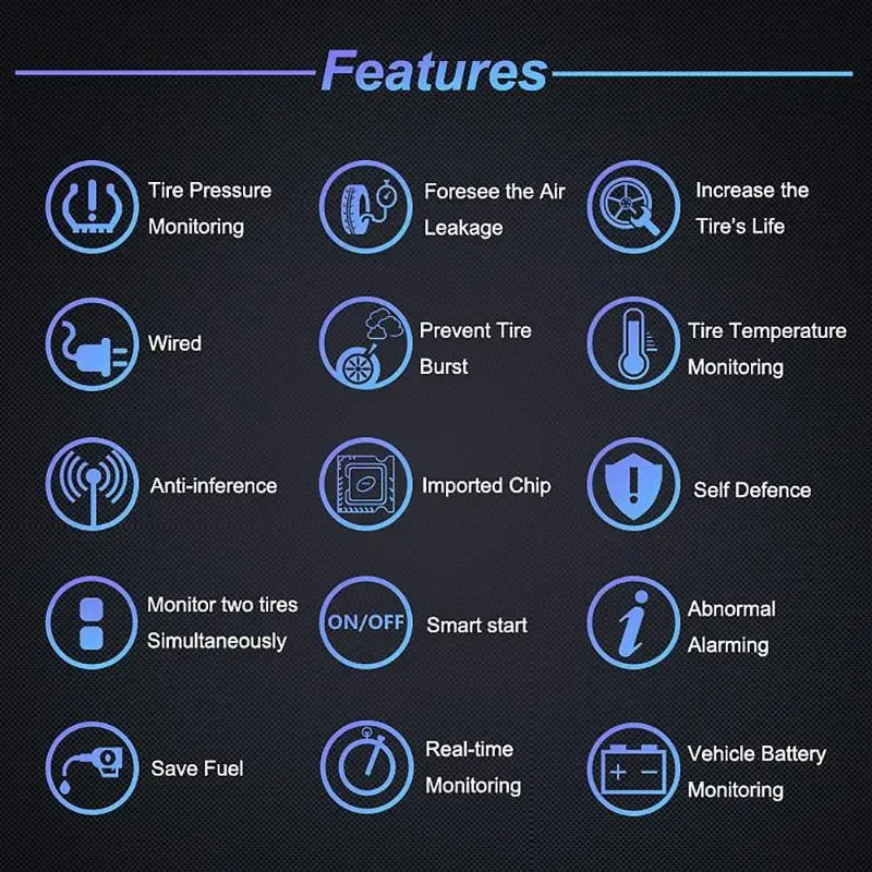 M3-WF USB Charging Motorcycle TPMS Motor Tire Tyre Pressure Monitoring Alarm System with 2 Wireless External/Internal Sensors