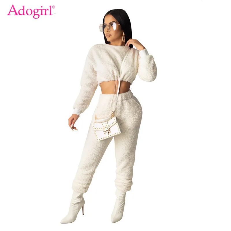 Осенне-зимний плюшевый комплект из двух предметов Adogirl 2019 пуловер с длинным