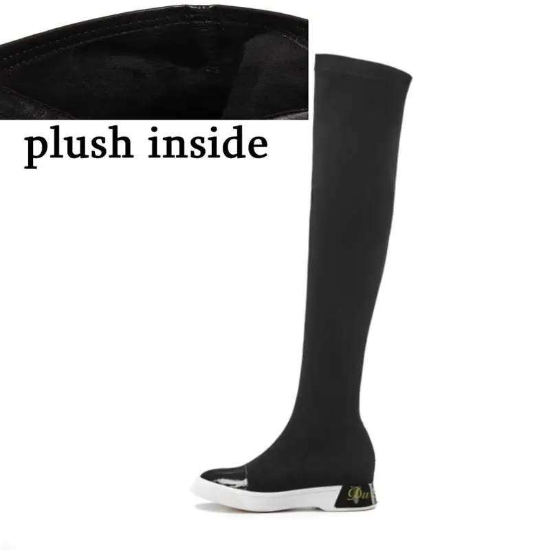 plush inside ALLBITEFO/высококачественного эластичного материала Женские ботинки чистый цвет, для отдыха осень-зима удобные модные сапоги выше колена; высокие сапоги - Цвет: plush inside