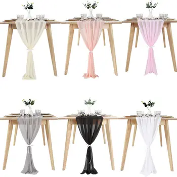 

Gray/White/Pink Romantic Chiffon Table Runner for Wedding Event Table Decoration