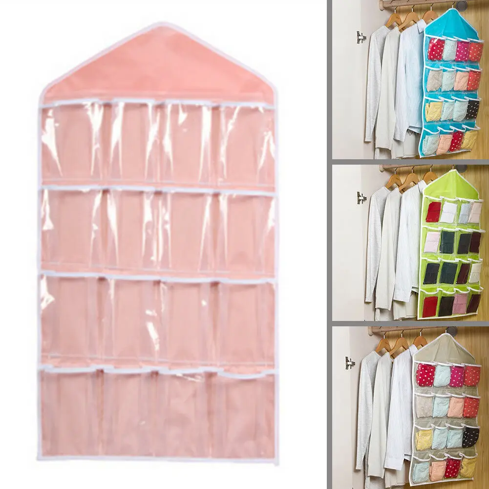 Fliyeong Hanging Organiser 16 Pockets Over The Door Hanging Storage Bag Foldable Wardrobes Storage Bag for Socks Bra Underwear Rack Hanger Storage Organizer Beige High Quality 