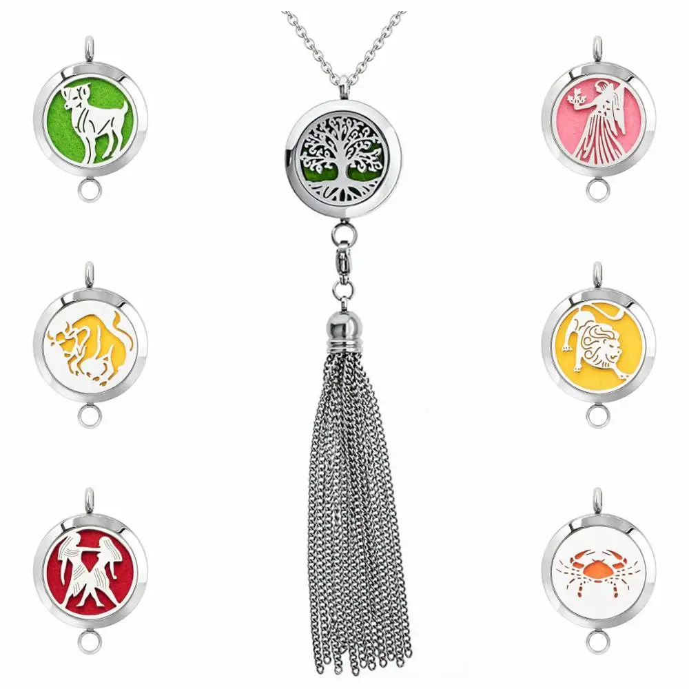 Star sign 25mm Diffuser Necklace 316L Stainless Steel Essential Oil Perfume Lockets Pendant Letters with Tassel 10pads | Украшения и