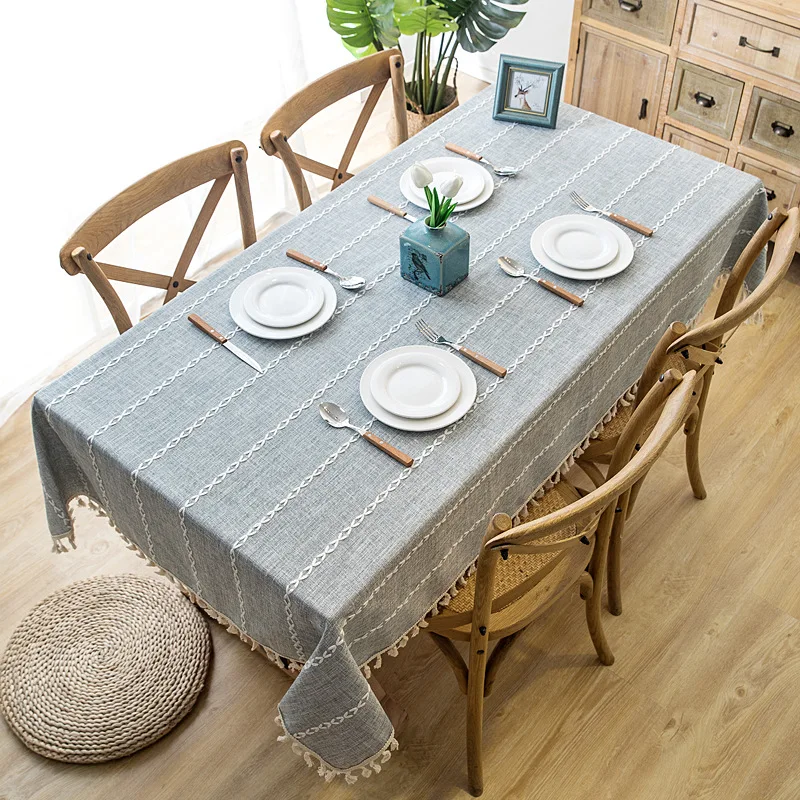 Solid Decorative Linen Tablecloth With Tassel Waterproof Thicken Rectangular Wedding Dining Table Cover Tea Table Cloth 1