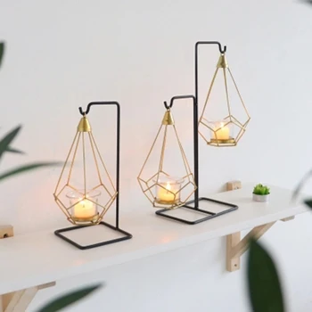 

Iron Gold Candle Holder Weddings Nordic Lantern Metal Candle Holder Geometric Romantic Bougeoir Mariage Nordic Home Decor L