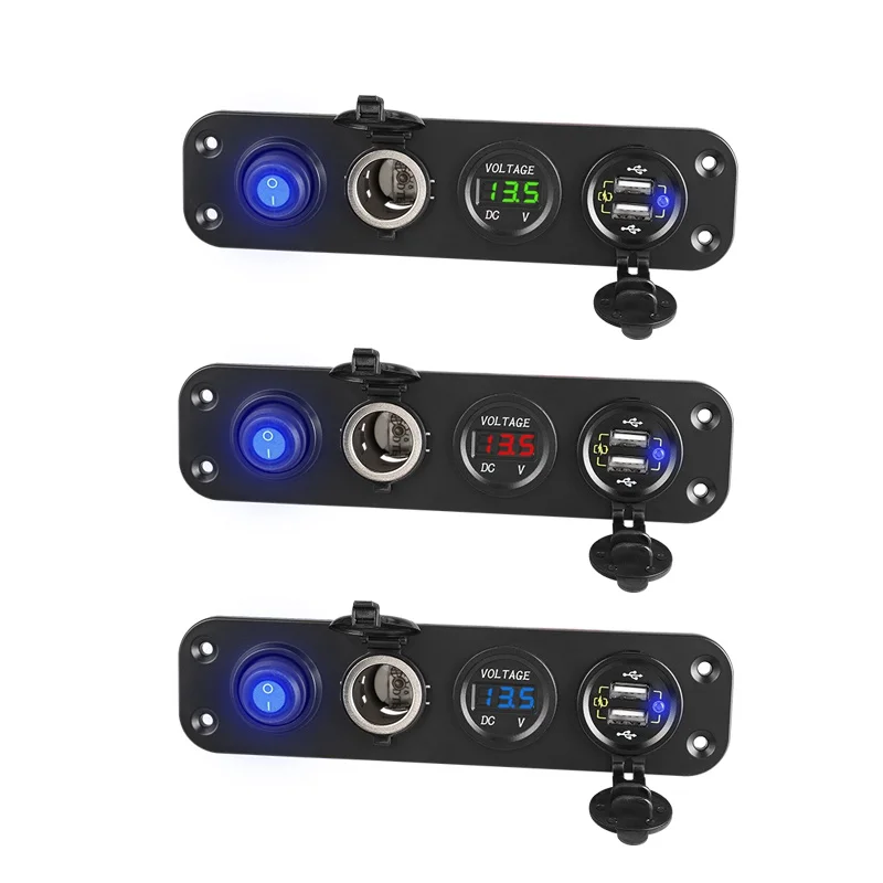 4 IN 1 QC 3.0 Fast Charger Car Dual USB Cigarette Lighter Socket Power Outlet Plug 12V 24V Digital Voltmeter | Автомобили и