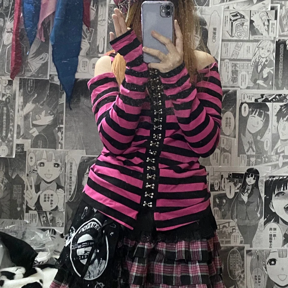 Kosahiki Pink Black Striped Hoodie 2022 
