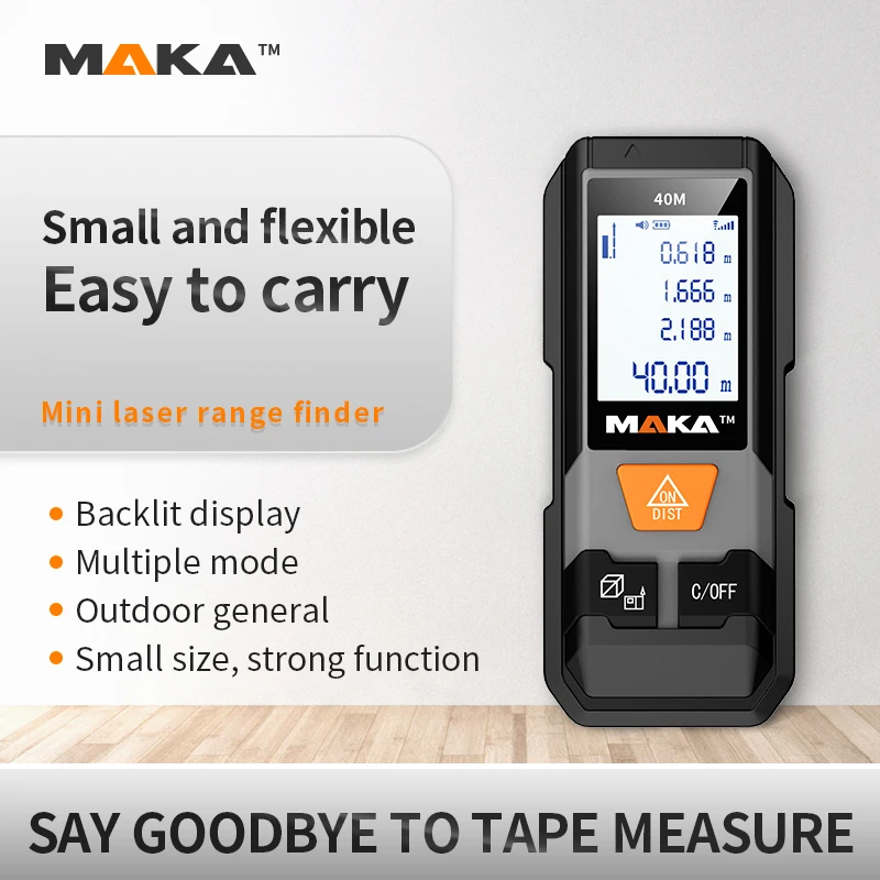 

Mini Laser Rangefinder Distance Meter Handheld Laser Tape Range Finder Building Measure Digital Ruler 30M 40M MAKA MK202