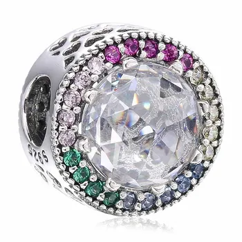 

New 925 Sterling Silver Bead Charm Rainbow Radiant Hearts With Mix Crystal Beads Fit Bracelet Bangle Diy Jewelry