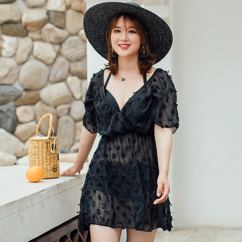

New Style Large Size Plus-sized Bathing Suit Korean-style Hollow out Cover-up 200 of Fat Mm Conservative Belly Covering High-wai