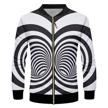 

funny 3D Print Black white double vortex Jacket Sweatshirt Men Black white stripes Zipper Jacket Men Casual Plus Size S-7XL Coat
