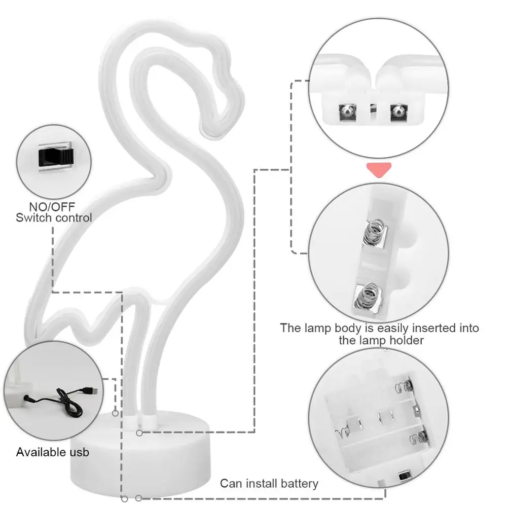 Неоновая вывеска, светодиодный неоновая лампа для помещений, USB кабель/на батарейках, украшение стола, фламинго, единорог, кактус, Рождество