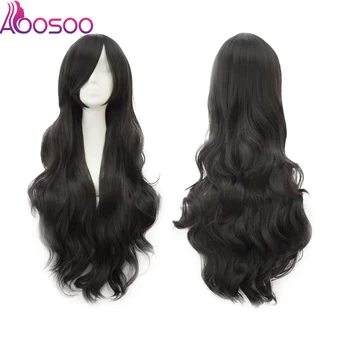 

long curly pure black wig with Free bangs synthetic cos wig for women and men 80CM