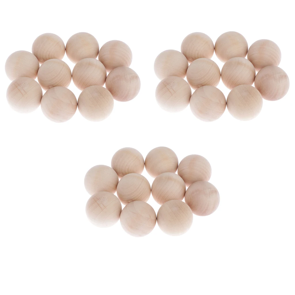 30x Natural Color Unpainted Round Ball Wood Spacer Beads Jewelry Findings Charms -40mm