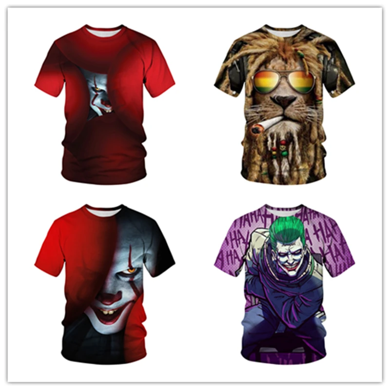

3D T-shirt Funny Spoof Summer Short Sleeve Exquisite Printed Clown Pattern Men's Jacket Fashion Casual Personality round neck