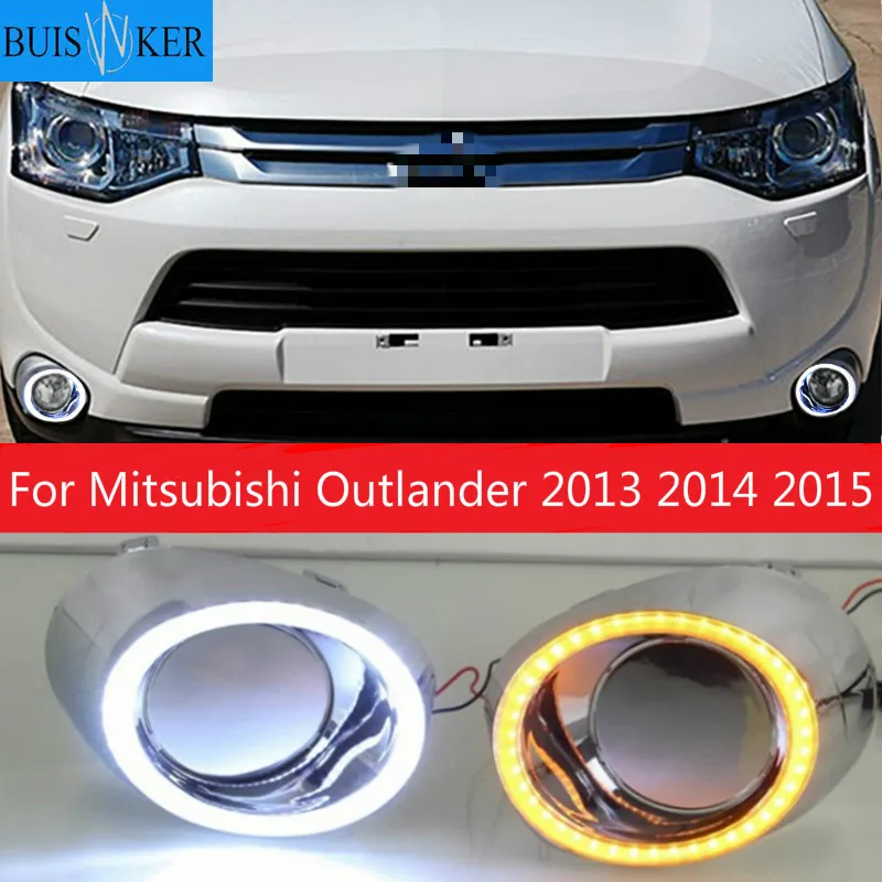 

Для Mitsubishi Outlander 2013 2014 2015 дневные ходовые огни светильник LED DRL Противотуманные фары дальнего светильник s Желтый Поворотная сигнальная лампа