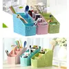 Plaited Organizer Makeup Storage Box Cosmetics Desk Holder Plastic Rattan for Home Office Phone Remoter Four Five Checks 6