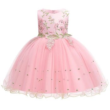 

2020 Summer New Children Princess Dress Mesh Embroidery Beaded Girl Dress
