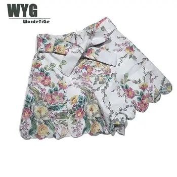 

Ladies High Waist Linen Shorts 2020 Summer Red Floral Print Bow Tie Scallop Elegant Hot shorts