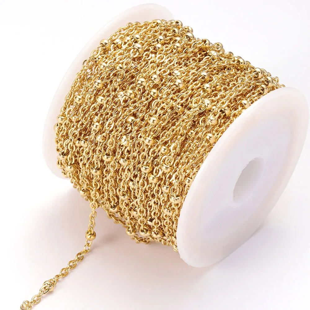 2Meters Gold Color Stainless Steel Beaded Chain Cable Link Beads Chain