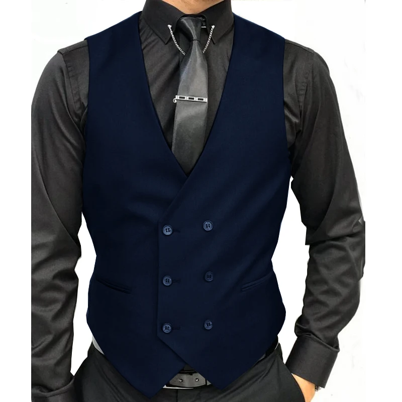 Black Formal Men's Vest Double-Breasted V-neck Men's Suit Vest Custom Wedding Tuxedo Steampunk 5