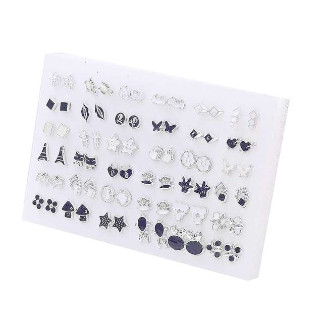 Randomly Mixed Silver Color Women Butterfly Bowknot Flower Heart Small Plastic Stud Earrings Sets For Girl Jewelry Part