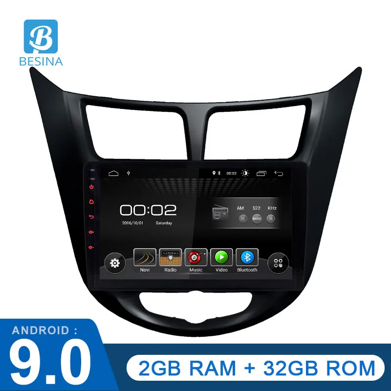 Besina Android 9 0 автомобильный мультимедийный плеер для Hyundai Solaris accent Verna 2011-2016 1 Din Радио