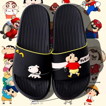 

Whoholl Brand Soft Rubber Slippers Crayon Print Anime Style Men Summer Flip Flops Light Weight Beach Water Sandals for Male 43