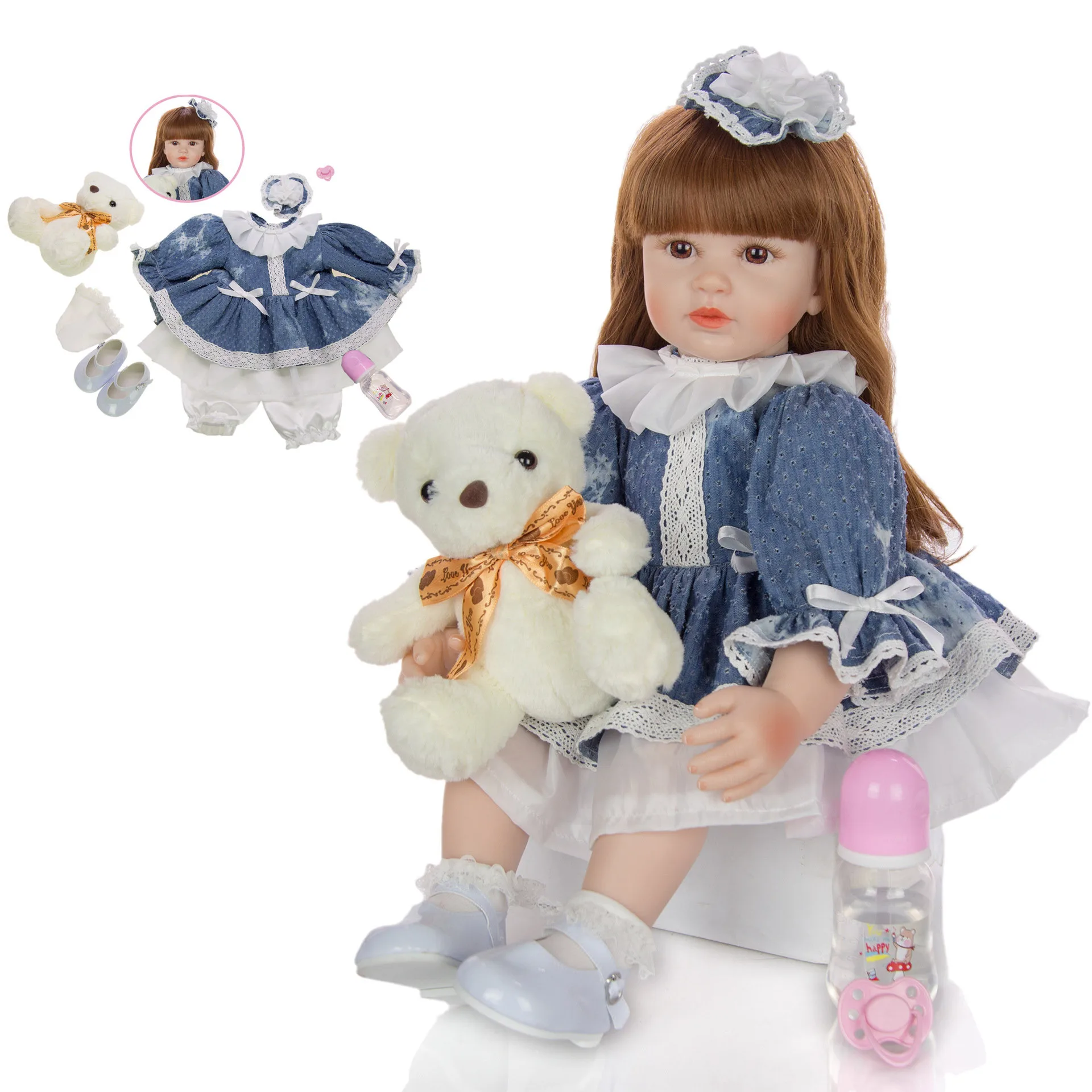 24 дюймов реалистичные куклы Reborn Baby силиконовая имитация кукла для девочек в