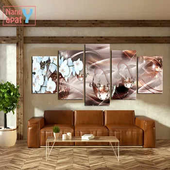

HD Print Canvas Painting Luxury Crystal Flowers 5 Pcs Modular Poster Wall Art Canvas Painting Living Room Background Wall Decor