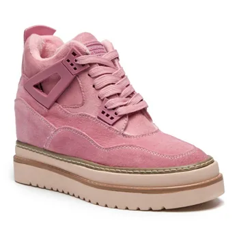 

Autumn Pink Women's Thick Sole Platform Shoes Trend Height Increase 4cm Ladies Shoes Winter Fur Boots Women Chunky Sneakers