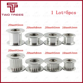 

5pcs/lot GT2 Idler Timing Pulley 16 Teeth 20Tooth Part Wheel Bore 3mm 5mm Aluminium Tooth Gear Width 6mm 10mm 3D Printers Parts