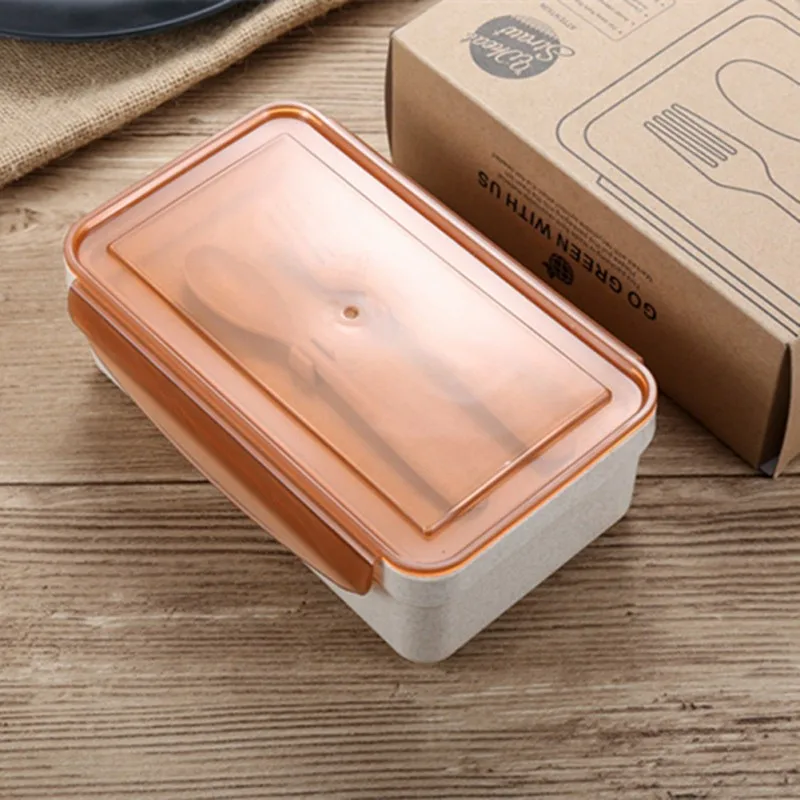 

Wheat Straw Lunch Box With Spoon Fork Square Lunch Box Sealed Lunch Bento Box Set Simple Portable Lunch Box For Students