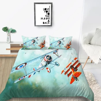 

Biplane Bedding Set Blue Sky Fashionable 3D Duvet Cover Cartoon King Queen Twin Full Single Double Unique Design Bed Set