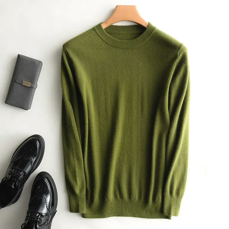 Зимний мужской джемпер из кашемира и шерсти, вязаный свитер с круглым вырезом и длинным рукавом, пуловеры для мужчин, новинка, свитера, одежда больших размеров - Цвет: Армейский зеленый