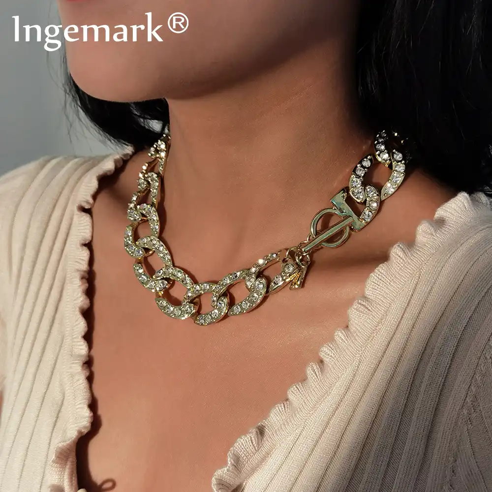 ヒップホップ高級アイスアウトクリスタルネックレスcollaresブリンブリンアイスアウトラインストーンパヴェキューバラリアットリンクチェーン ネックレスメンズジュエリー チェーンネックレス Aliexpress