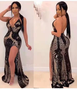 

Hot Lady Runway Fashion Sexy Backless Halter Mesh Sequins Maxi Long Women Dress 2019 Designer Evening Party Dress Vestidos