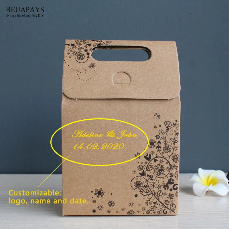 

50pcs Packing gift box can be customized printing logo DIY wedding decoration baby shower candy box New style kraft paper bag
