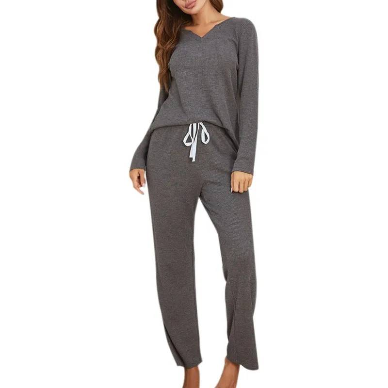 

Autumn Solid Color Pajamas Set Pijama Suit Simple Casual Comfortable Long-Sleeved Home Wear