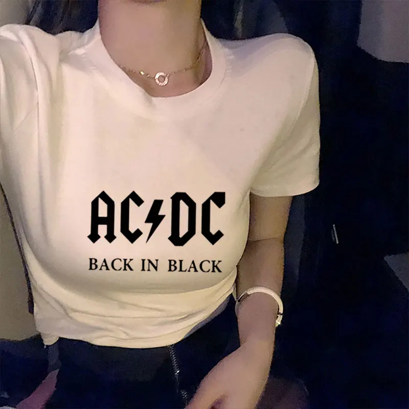 AC/DC Группа Футболка в стиле рок женские ACDC Письмо Печатные Графические футболки хип хоп Рэп музыка короткий рукав пикантные Топы Футболка