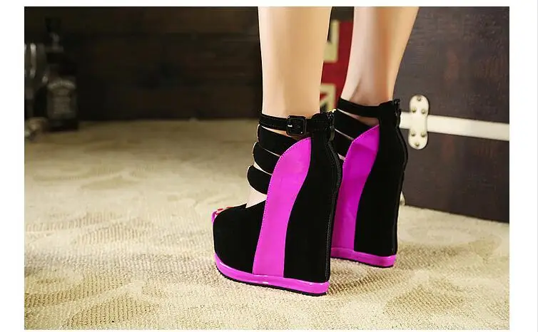 Летние Стильные Модные женские босоножки на платформе милые женские туфли на высоком каблуке 14,5 см с открытым носком разных цветов пикантная женская обувь