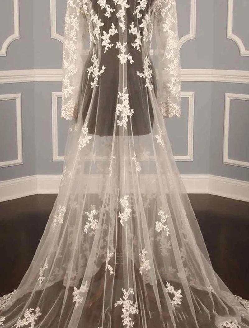 2019 New Design Lace Bridal Jackets Coat For Wedding Dress Long Sleeve See Through Lace Bride Capes Wraps