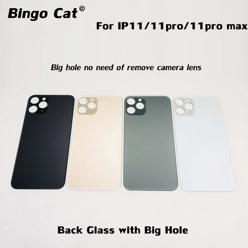 10pc Europe Version Big Hole Back Glass Rear Battery Cover For iPhone 11 pro 11 pro max Back Glass Replace Phone Case Housing