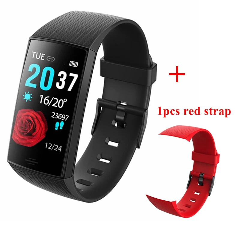 Black add red strap LYKRY, умный браслет, фитнес-трекер, 1,14, ips экран, пульсометр, кровяное давление, кислород, мониторинг сна, водонепроницаемые спортивные часы - Цвет: Black add red strap