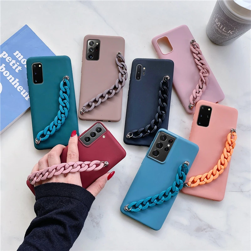 Silicone Bracelet Wriststrap Phone Case For Samsung Galaxy S21 Ultra Note 20 Ultra Note 10 Plus Lite 9 8 Matte Soft Back Cover galaxy s22 ultra silicone case